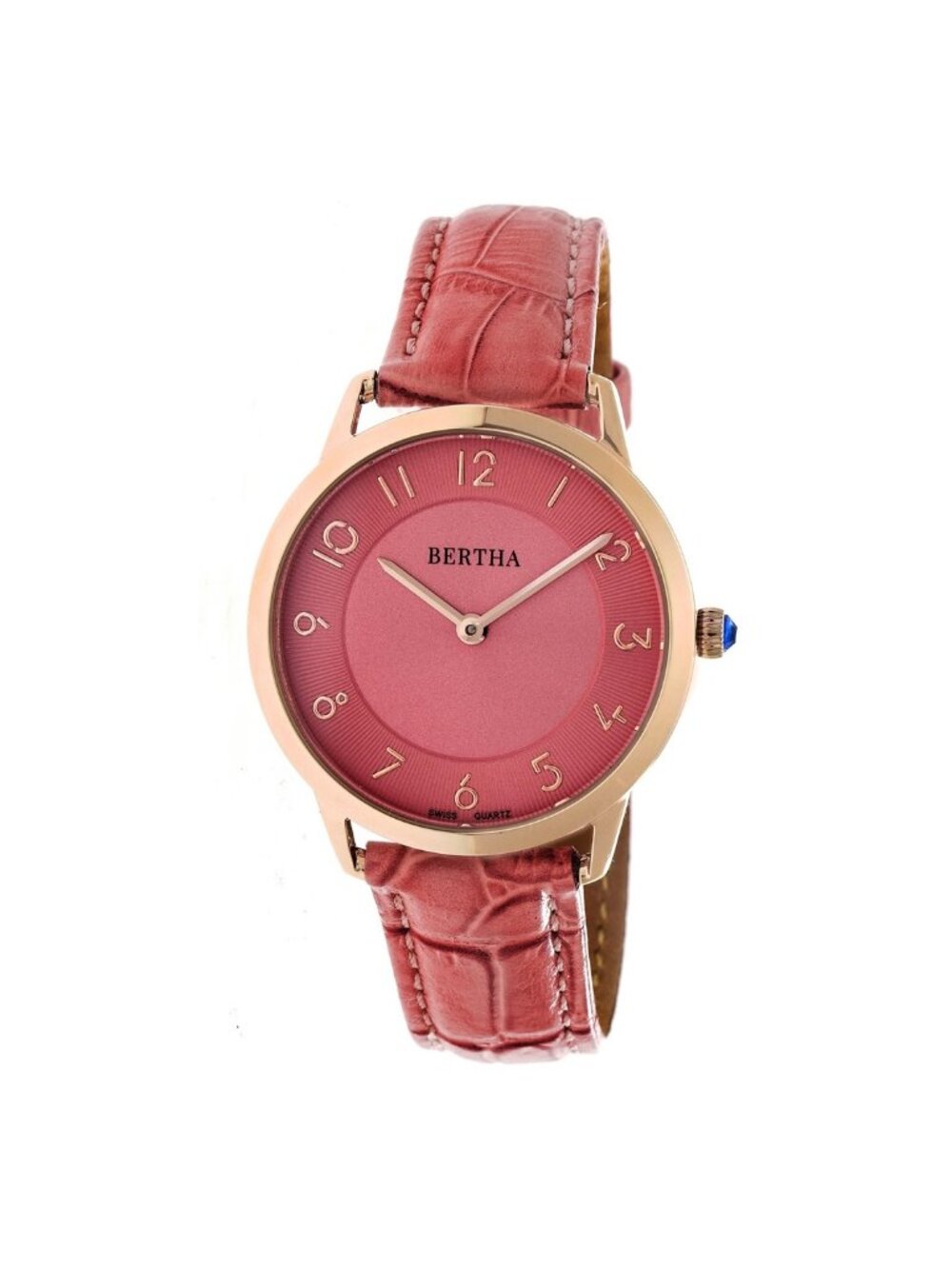 NWT Bertha Abby Coral Dial Coral Leather Ladies Watch